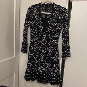 Sandro Black and Purple Long Sleeve Dress